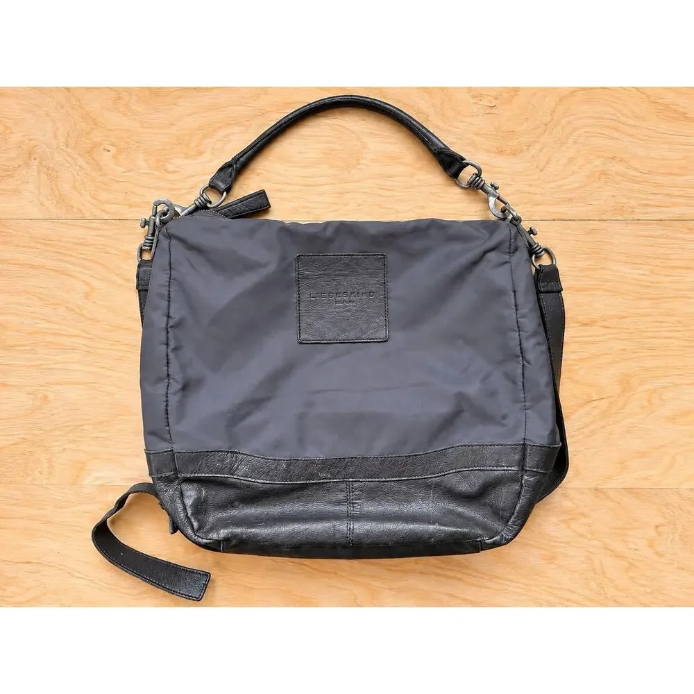 Liebeskind Berlin Ramona C Brown Nylon Leather Hobo Crossbody Shoulder Bag